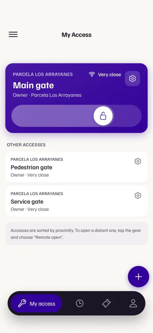 The app with the Main gate control half slid.
